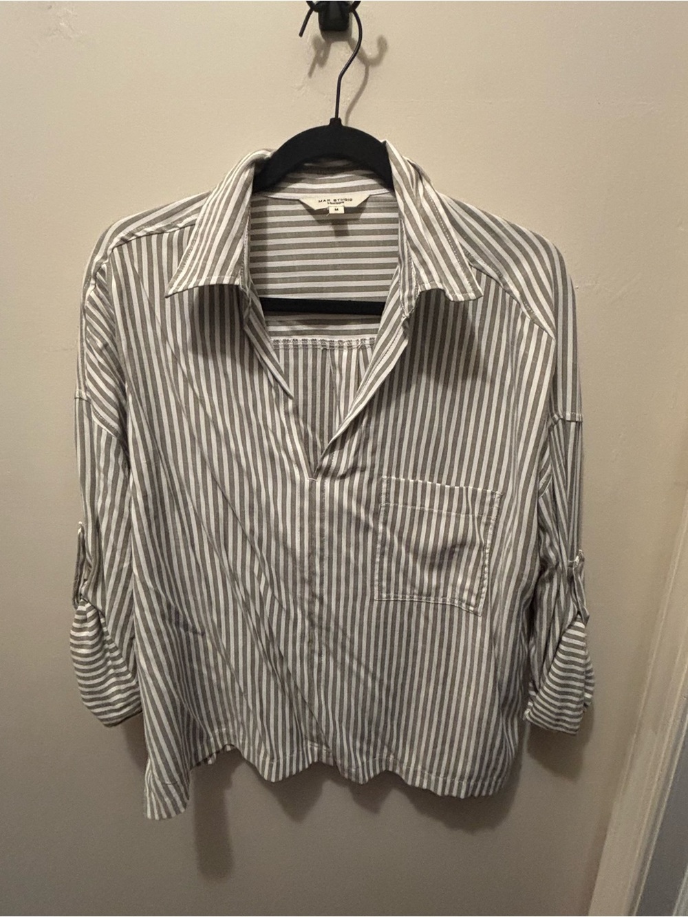 Max Studio Gray & White Striped Casual Button-Down Shirt